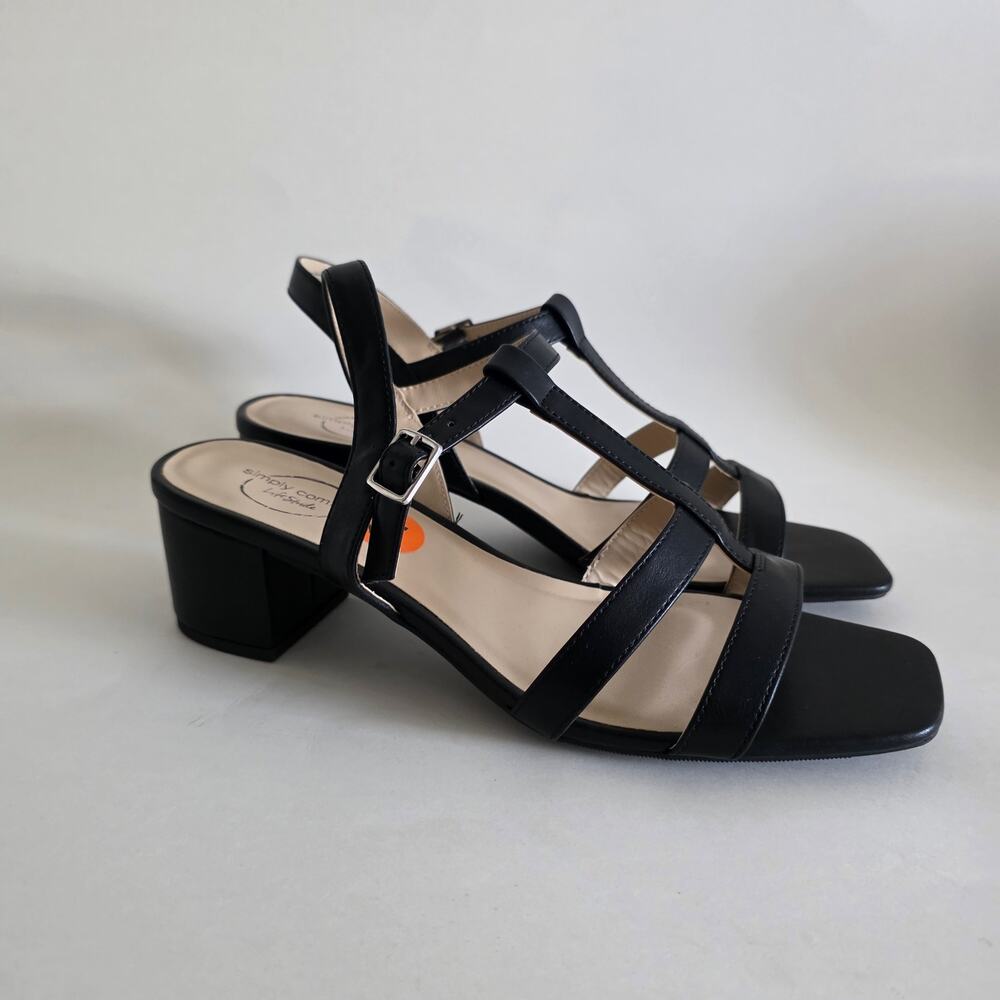 Simply Comfort Lifestyle Womens Black Strappy Block Heel Sandals Size 11